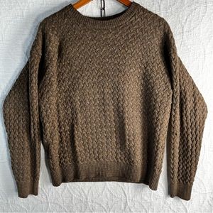 Knit Textured Sweater XL Brown Wool or Wool Blend Stretchy Crew Neck Chunky Top